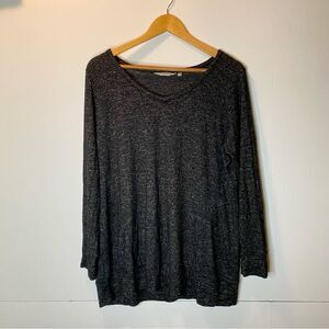 Soft Surroundings Grey Heather Long Sleeve Vneck Casual Everyday Lightweight Top